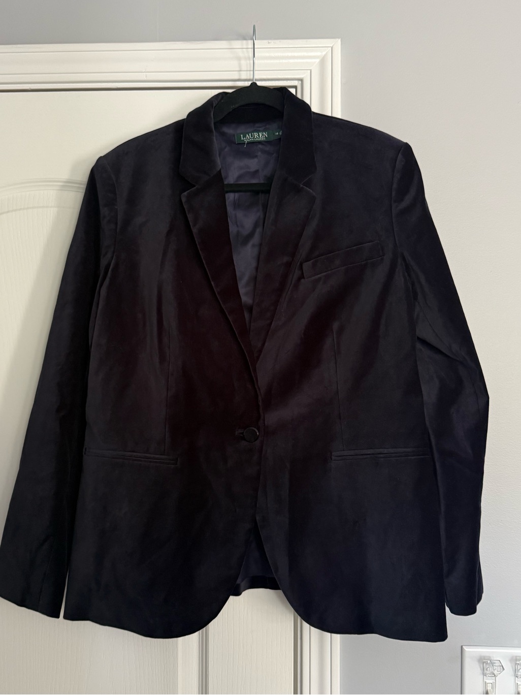 Lauren Ralph Lauren Navy Velvet Single-Button Blazer